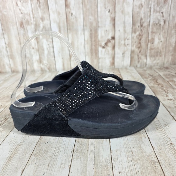 Fitflop Rhinestone Embellished Thong Sandals‎ Comfort Slides Black Size 8 - Picture 1 of 6